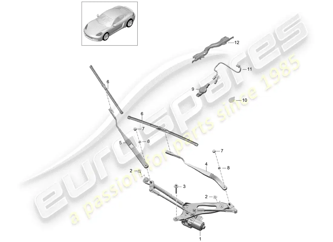 porsche 2020 (718 cayman) windshield wiper system compl. parts diagram