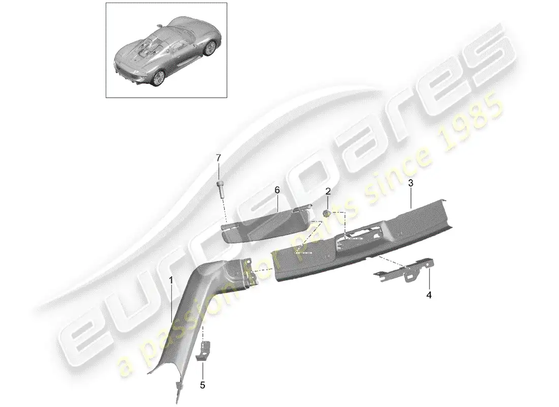 porsche 2015 (918 spyder) sun vizors parts diagram