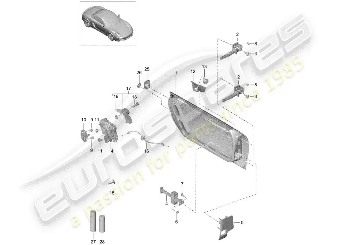 porsche 2016 (981 boxster) door shell parts diagram
