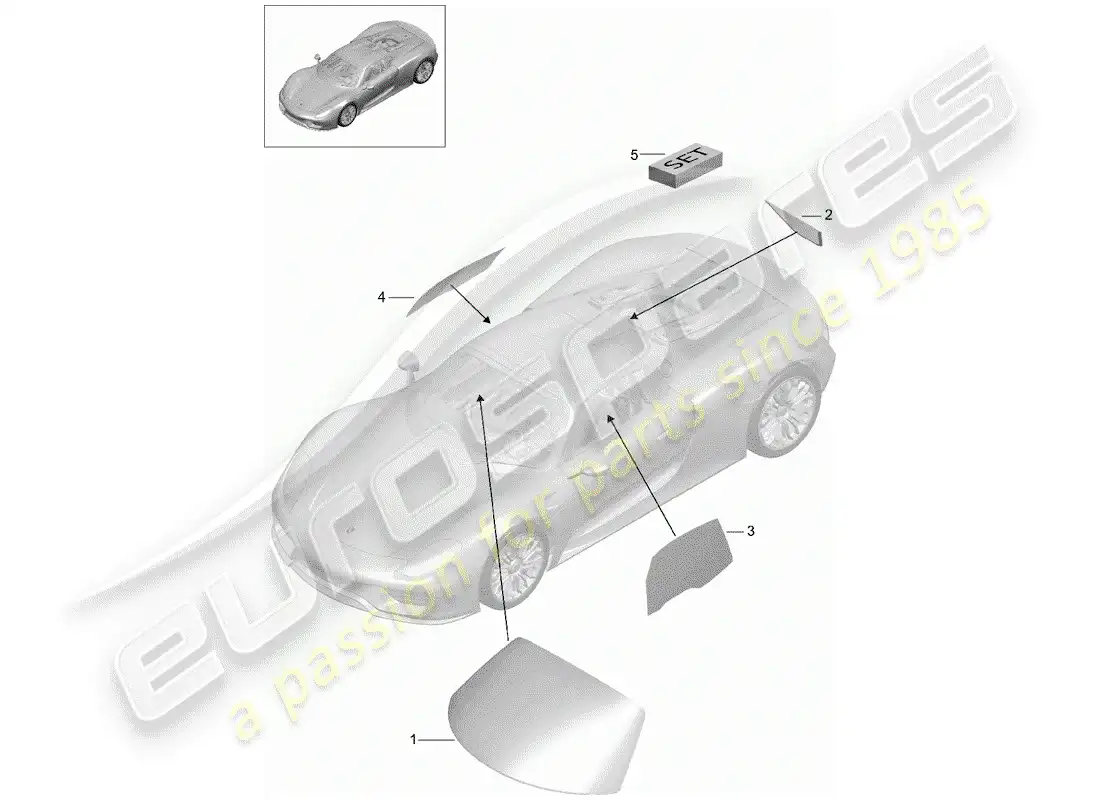 porsche 2015 (918 spyder) window glazing parts diagram