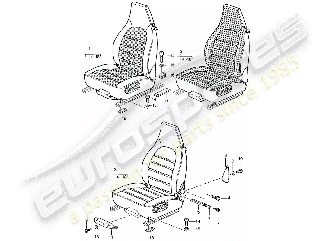 porsche 1987 (911) seat - complete parts diagram