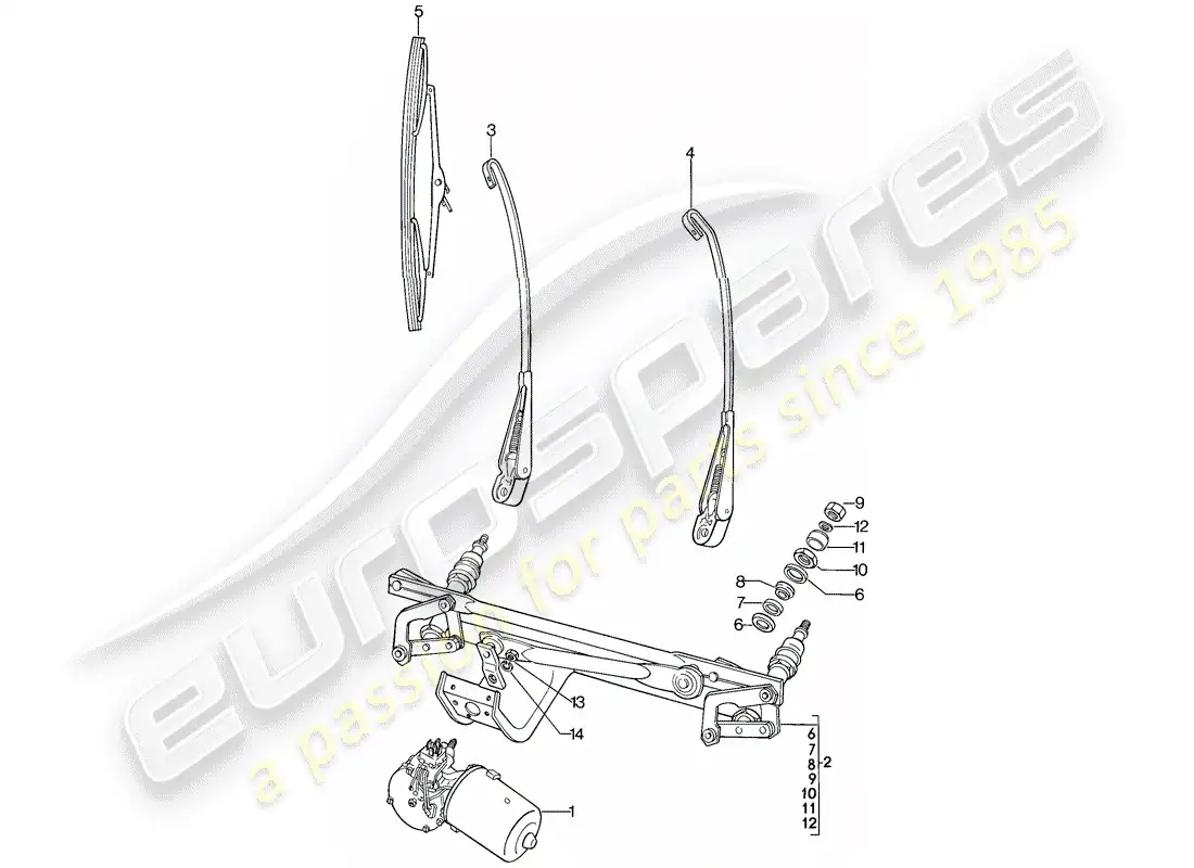 porsche 1986 (911) windscreen wiper system parts diagram