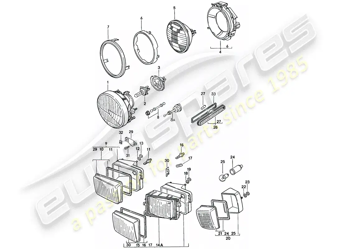 porsche 1982 (928) headlamp - turn signal - not for: - usa,cdn parts diagram