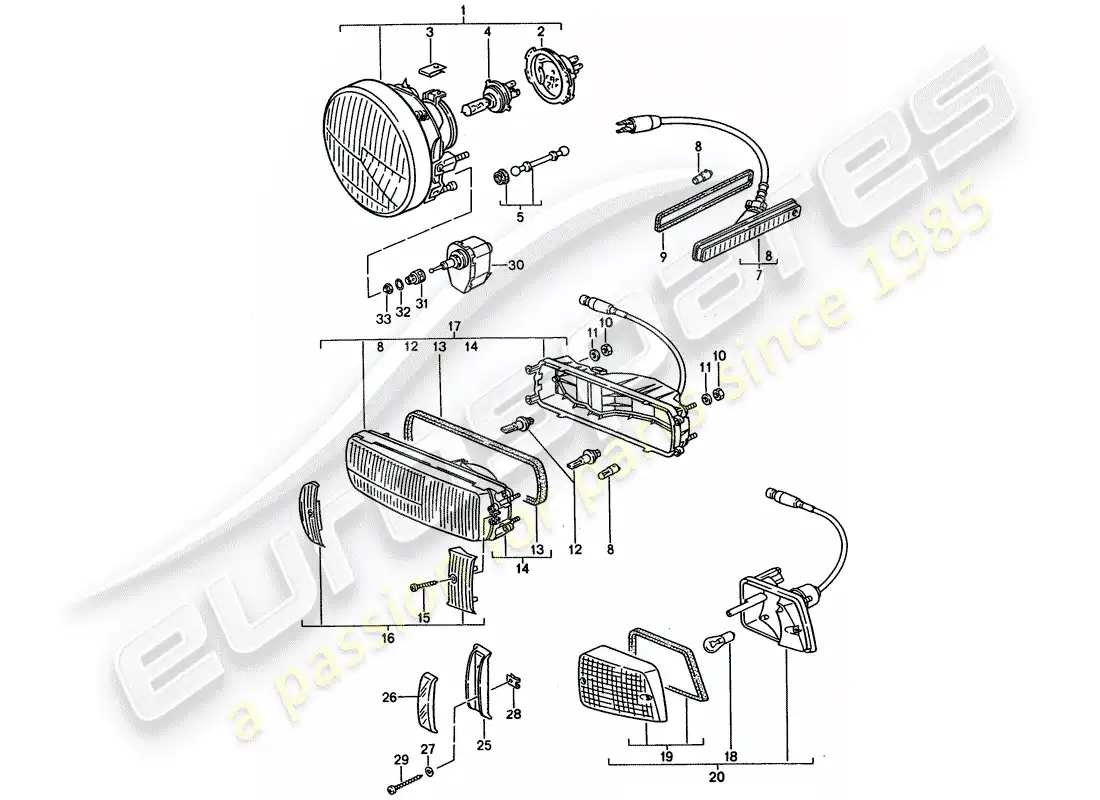 porsche 1993 (928) headlamp - turn signal parts diagram