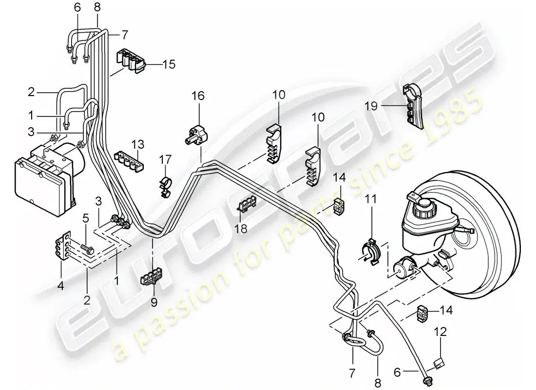 porsche 2007 (cayenne e1 9pa) brake lines parts diagram