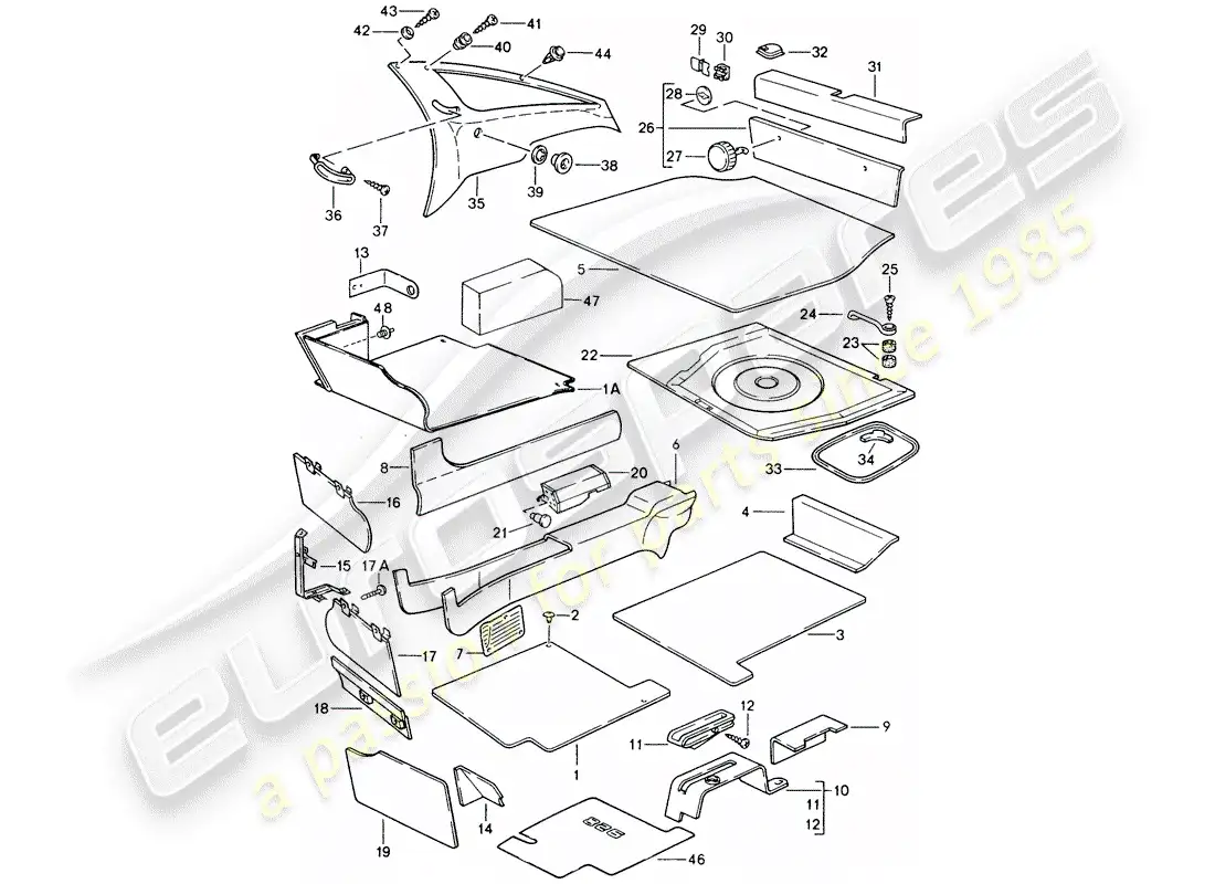 porsche 1987 (928) trims parts diagram