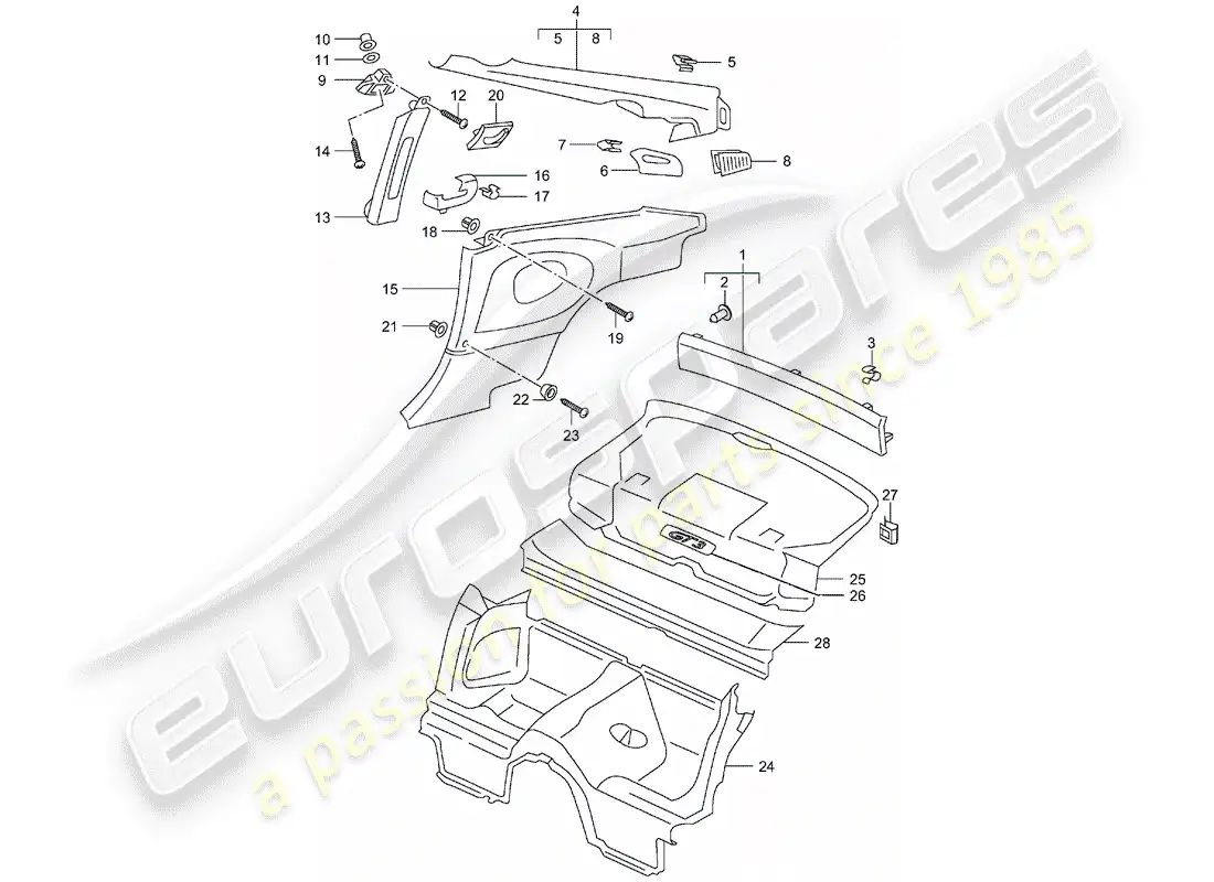 porsche 2001 (996 gt3) trims parts diagram