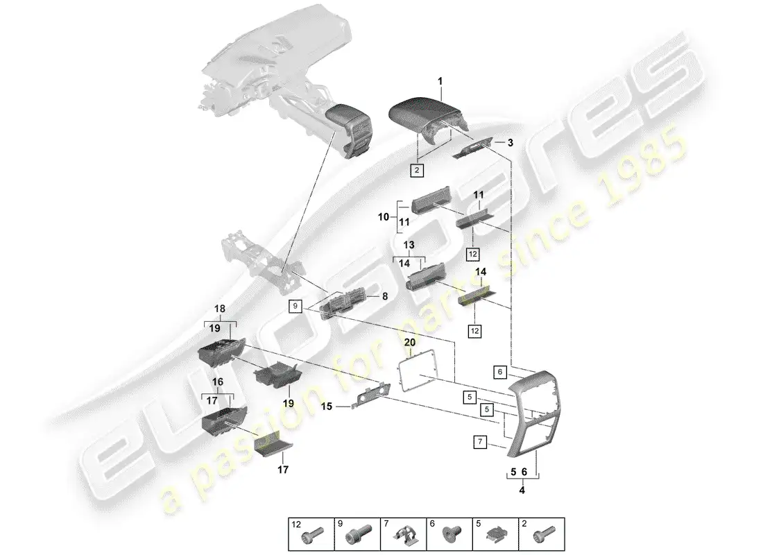 porsche 2019 (cayenne e3 9ya/9yb) center console parts diagram