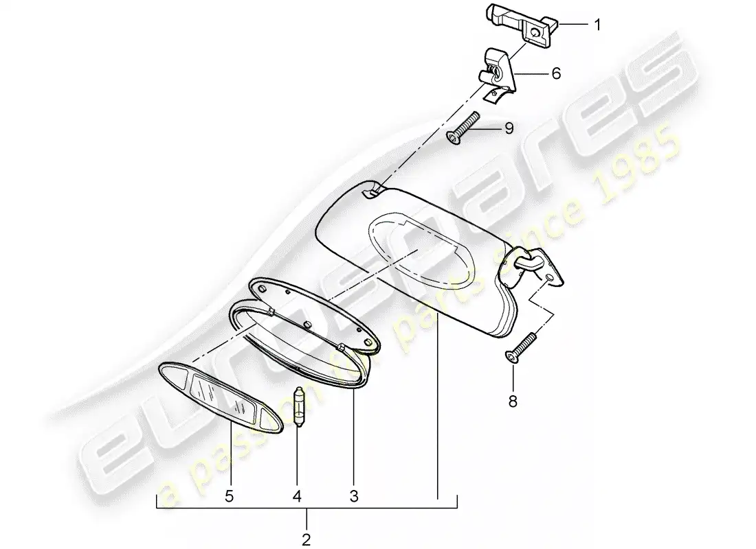 porsche 2001 (996 gt3) sun vizors parts diagram