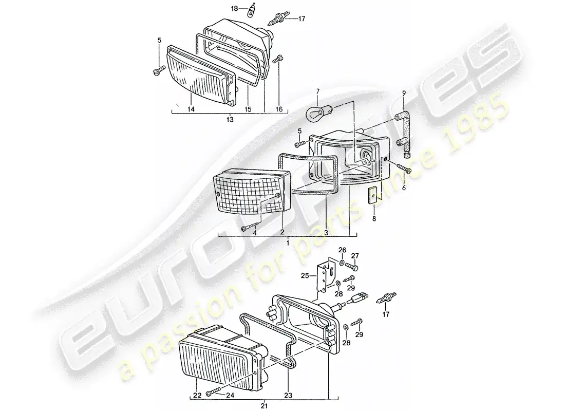porsche 1991 (944) additional headlight - fog lights - turn signal parts diagram