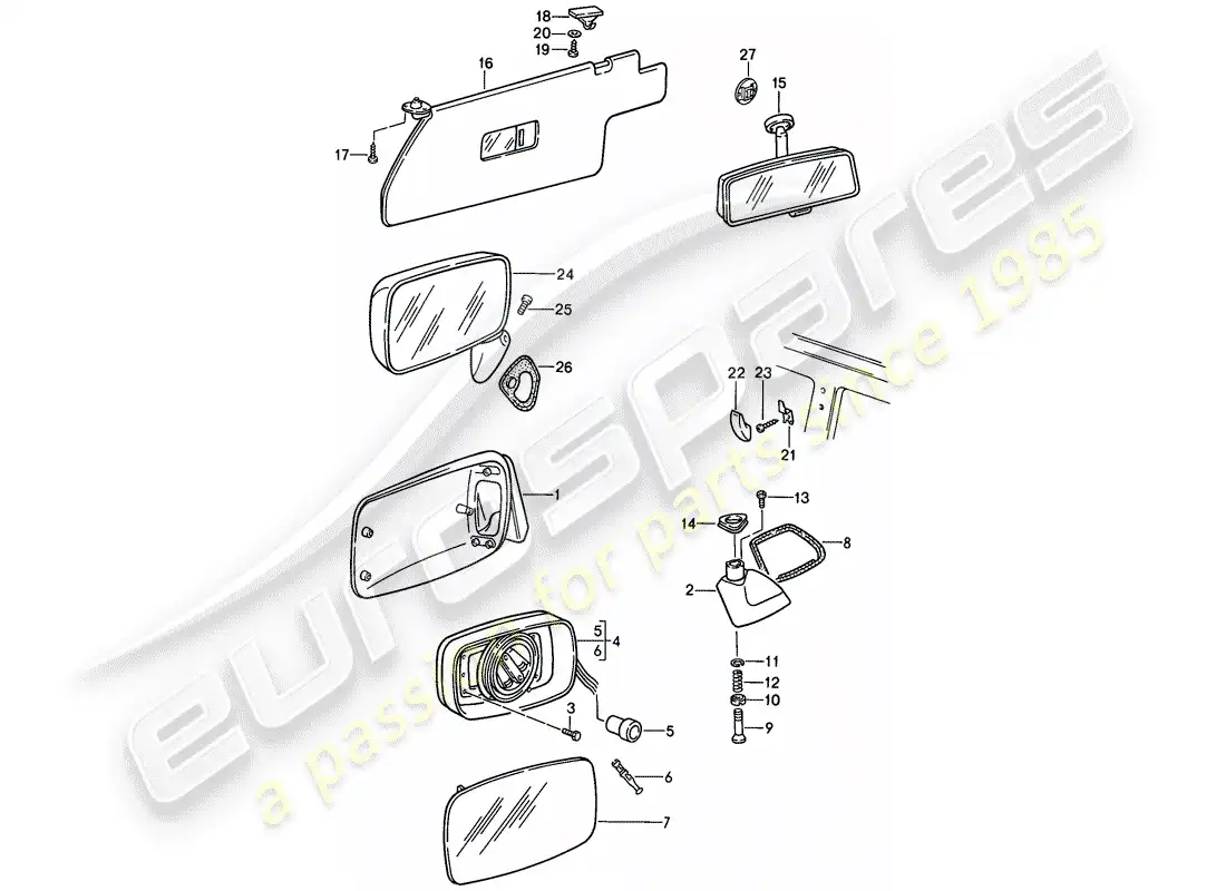 porsche 1988 (944) rear-view mirror - sun vizor - rear view mirror parts diagram