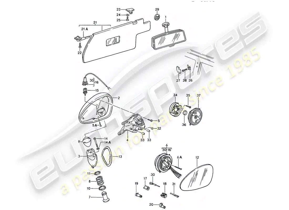 porsche 1994 (968) rear view mirror inner - rear view mirror - sun vizor parts diagram