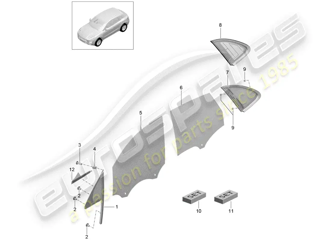 porsche 2016 (macan) side window parts diagram