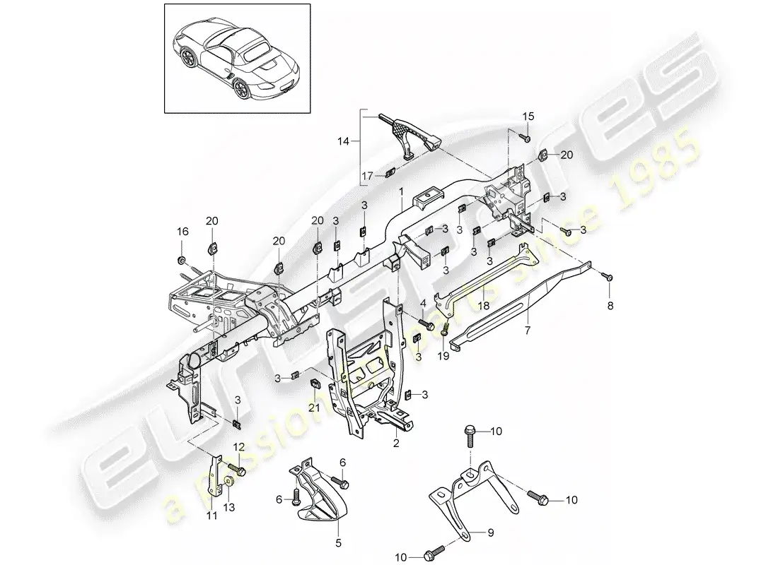 porsche 2012 (987 boxster) retaining frame parts diagram