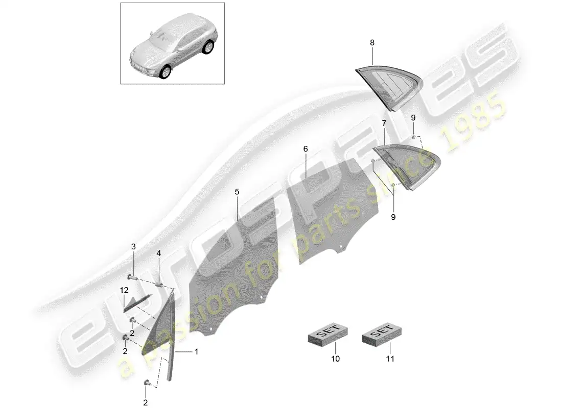 porsche 2016 (macan) side window parts diagram