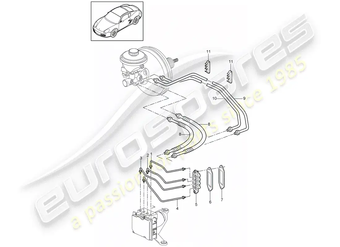 porsche 2011 (987 cayman) brake lines parts diagram