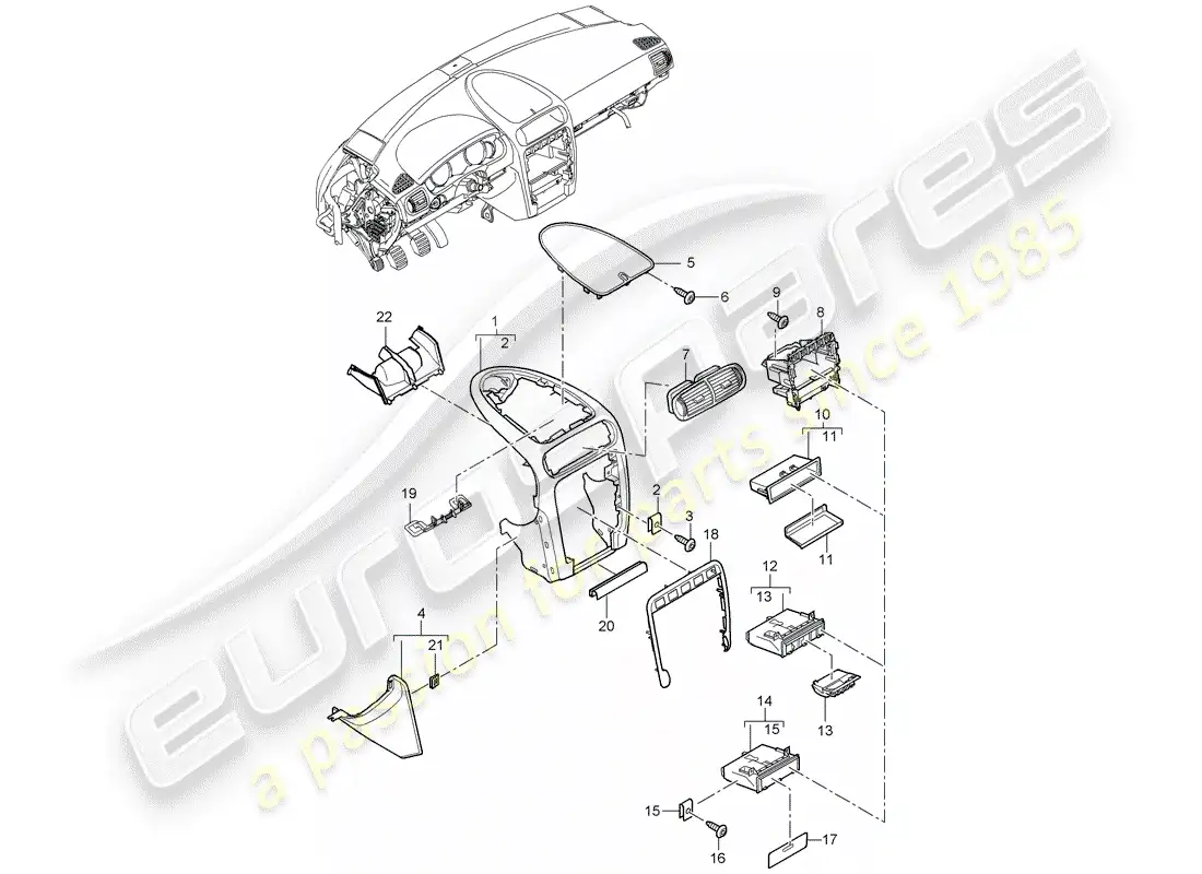 porsche 2005 (cayenne e1 9pa) dash panel trim parts diagram