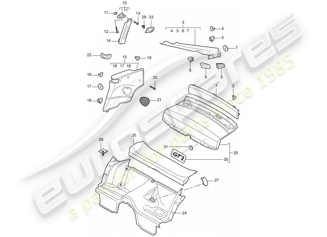 porsche 2009 997-2 turbo / gt2 trims parts diagram
