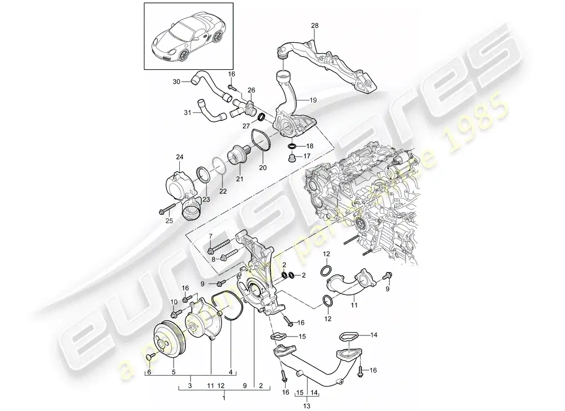 porsche 2009 (987 boxster) water pump parts diagram