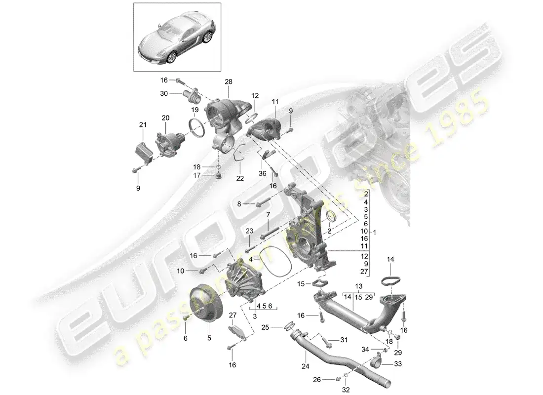porsche 2016 (981 boxster) water pump parts diagram