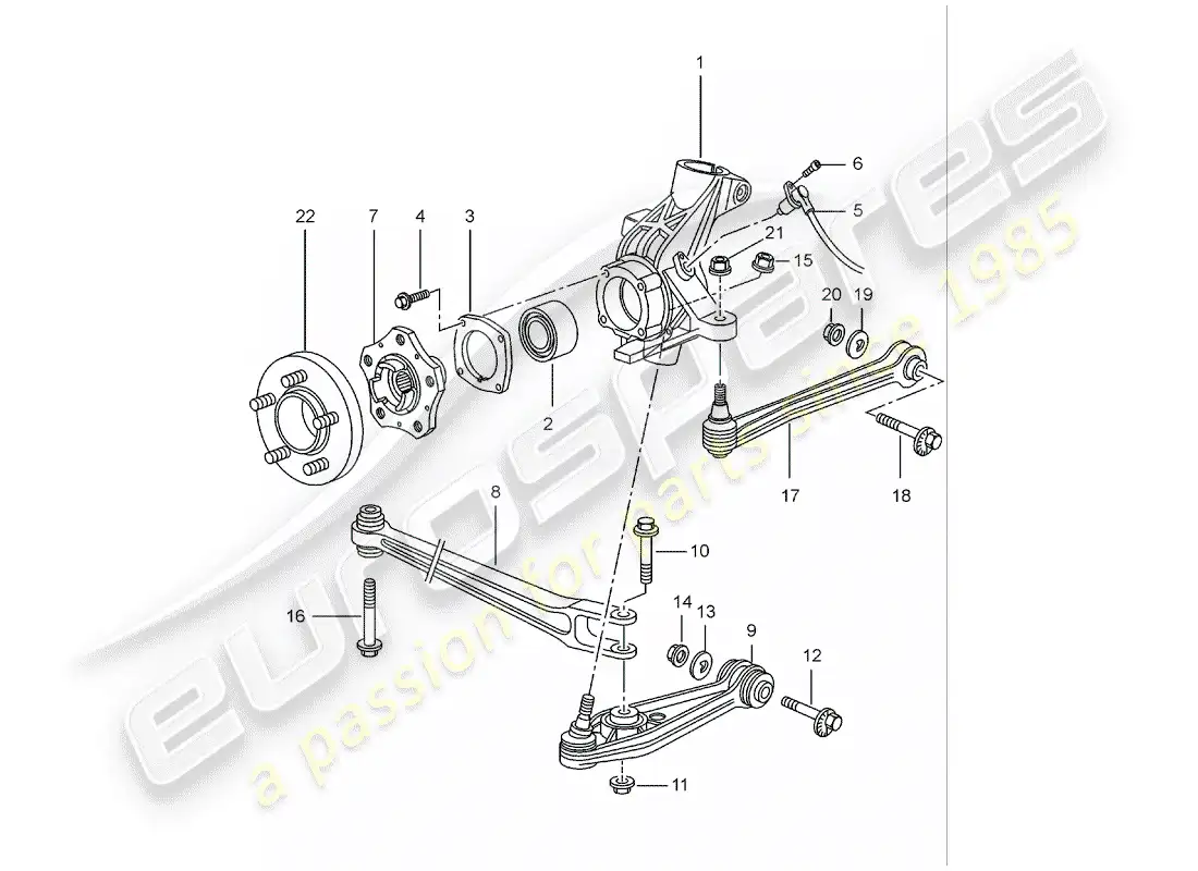 porsche 1998 (986 boxster) rear axle - wheel carrier - upper link - wheel hub parts diagram