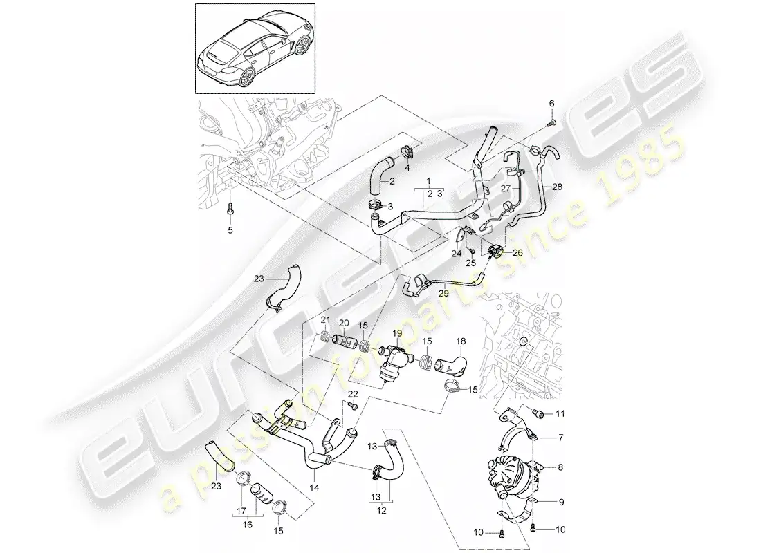 porsche 2011 (panamera 970) water cooling parts diagram