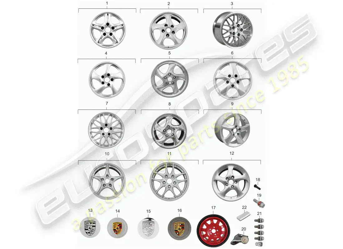 porsche 1999 (986 boxster) alloy wheel parts diagram