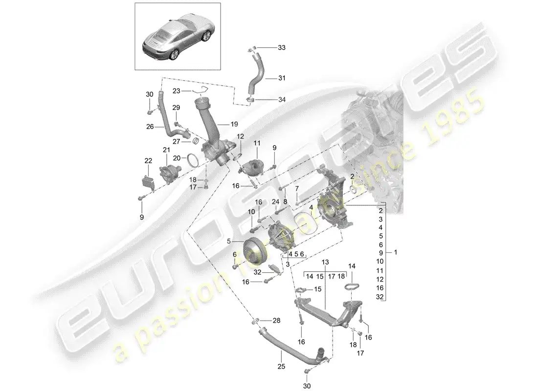 porsche 2014 (991-1) water pump parts diagram