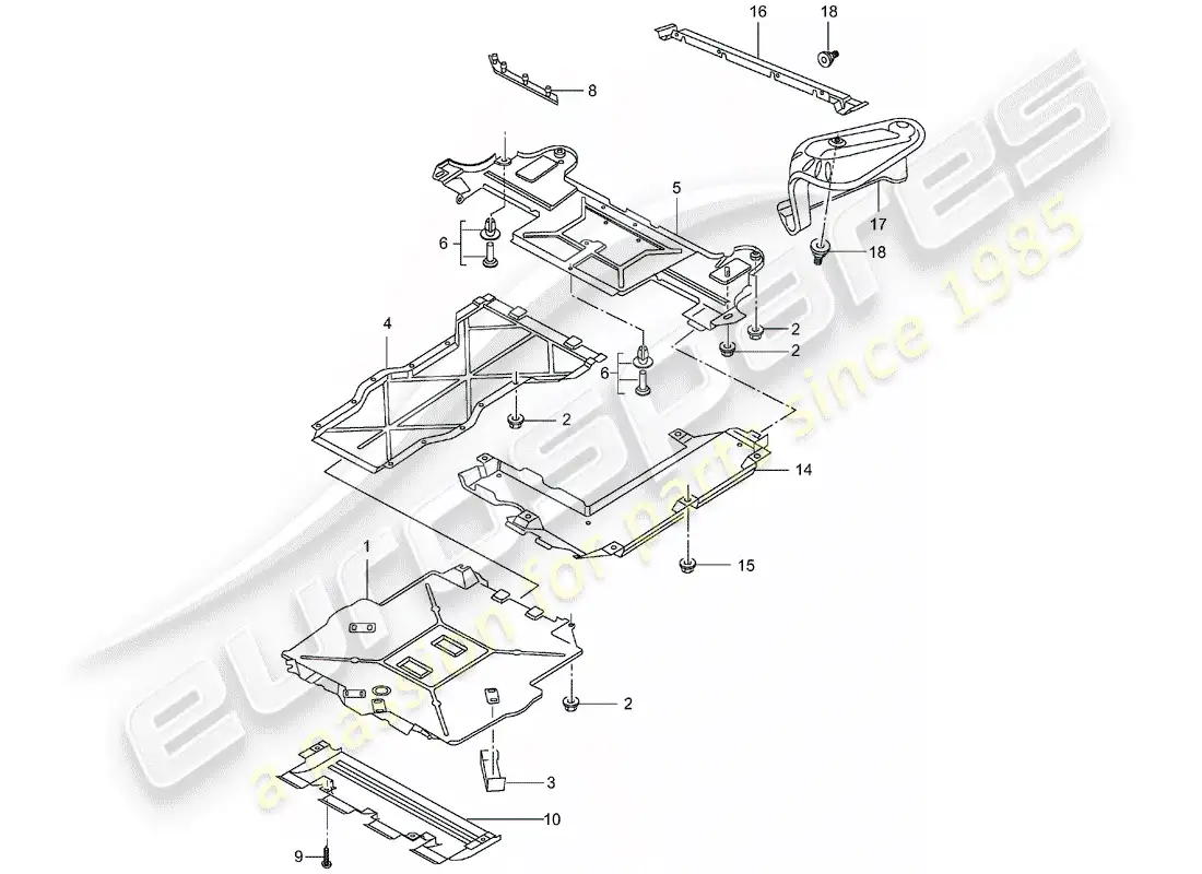 porsche 2001 (996 turbo / gt2) trims - for - underbody parts diagram