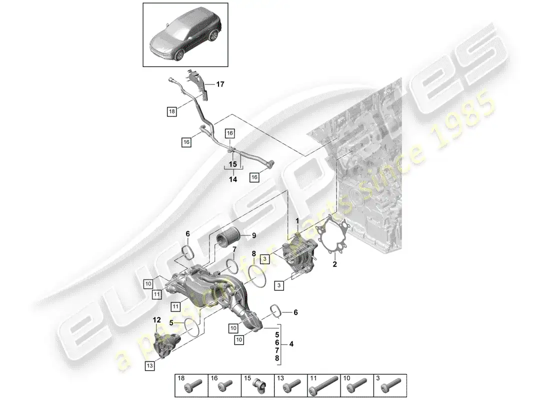 porsche 2020 (cayenne e3 9ya/9yb) water pump part diagram
