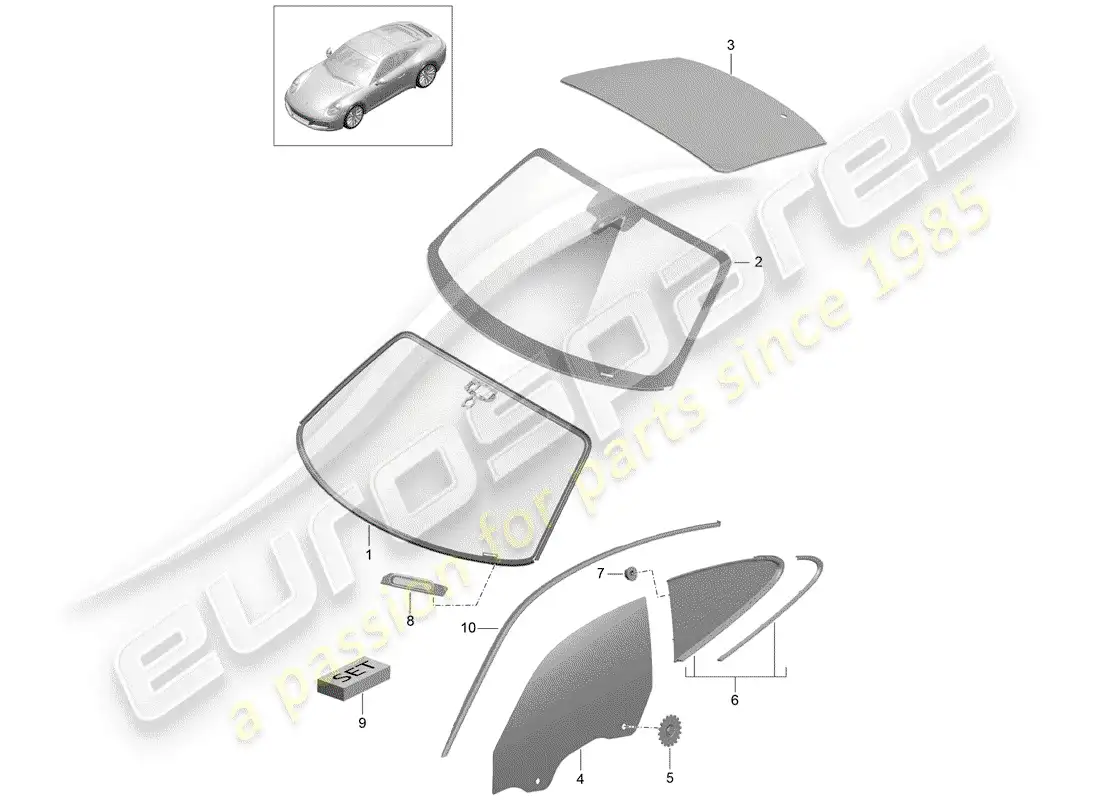 porsche 2017 (991-2) windshield glass parts diagram