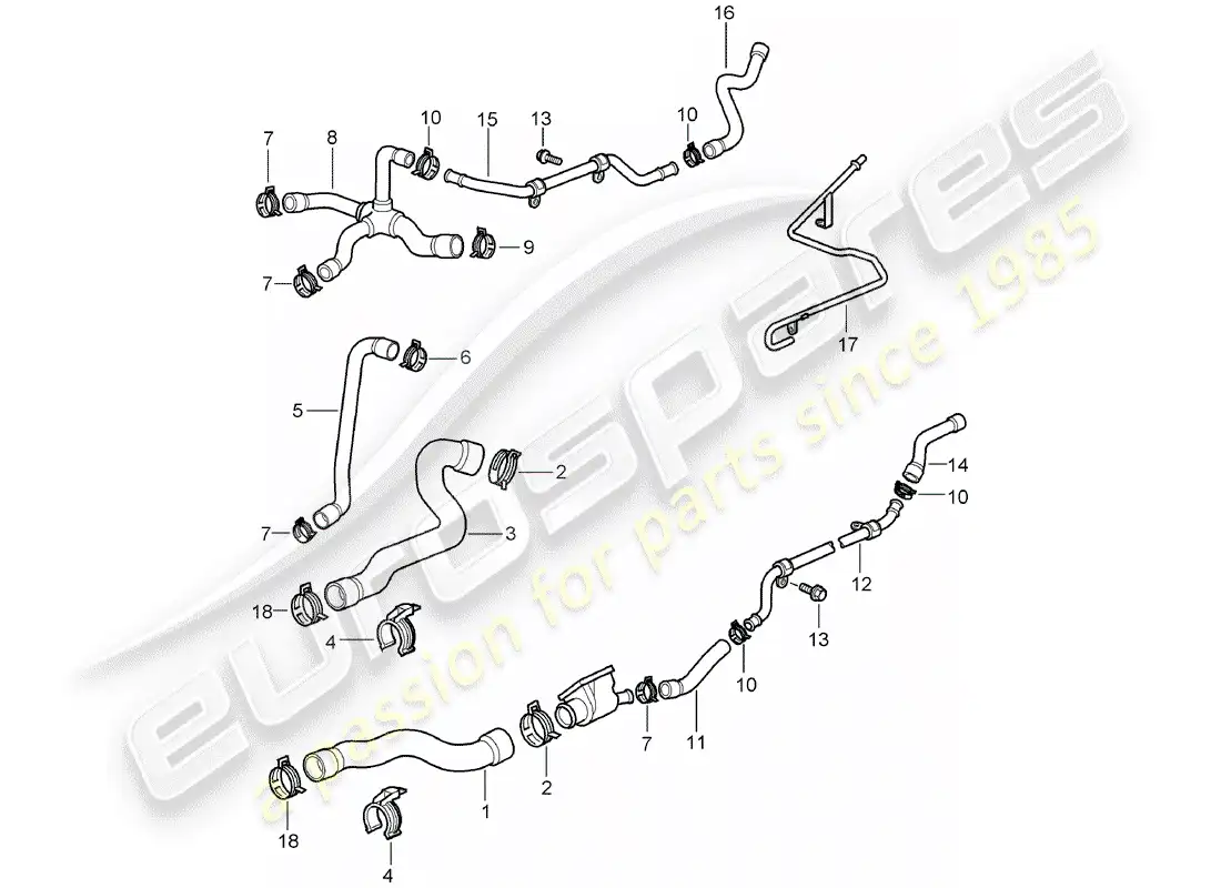 porsche 2001 (986 boxster) water cooling parts diagram