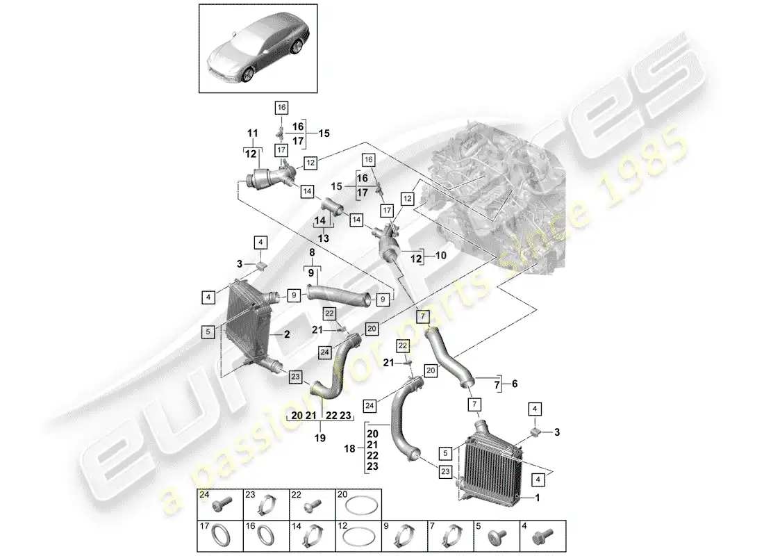 porsche 2020 (panamera 971-1) charge air cooler parts diagram