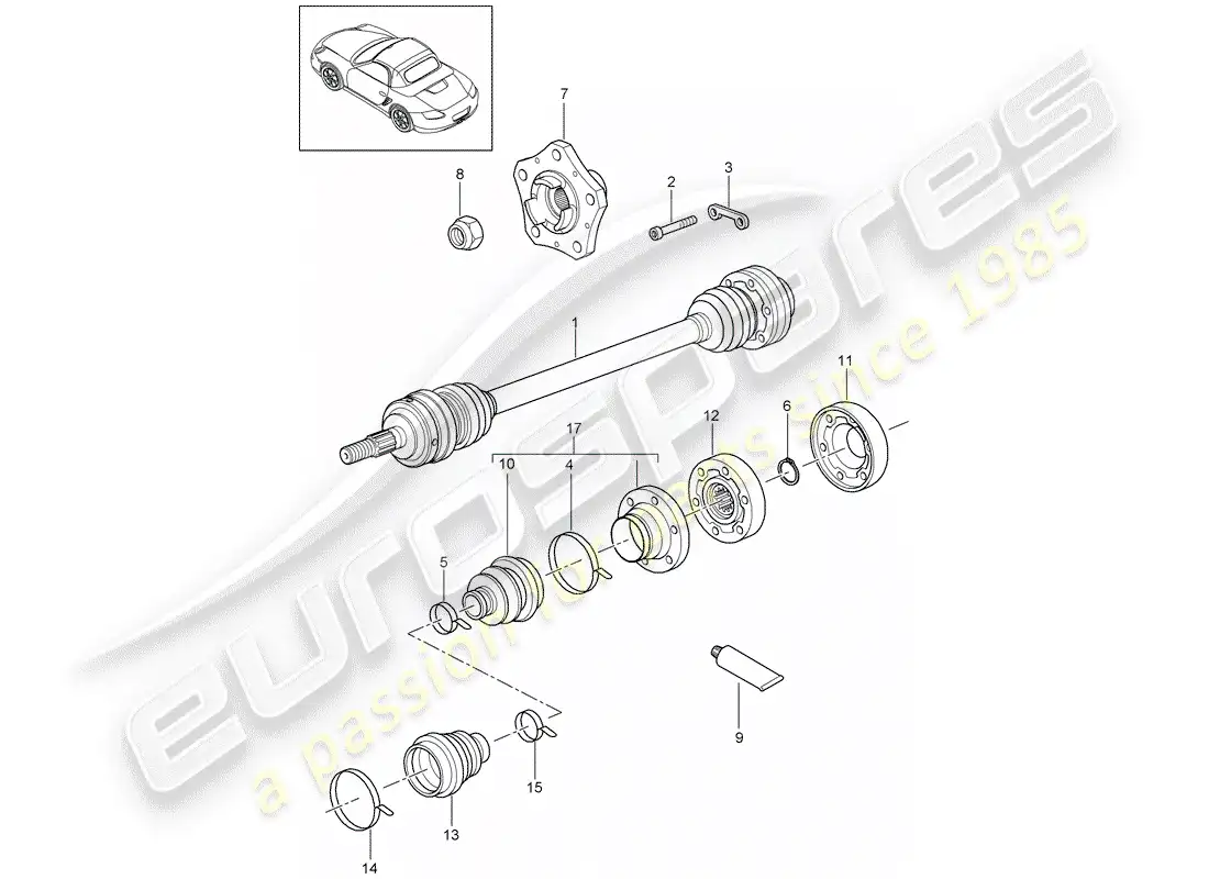 porsche 2009 (987 boxster) drive shaft parts diagram