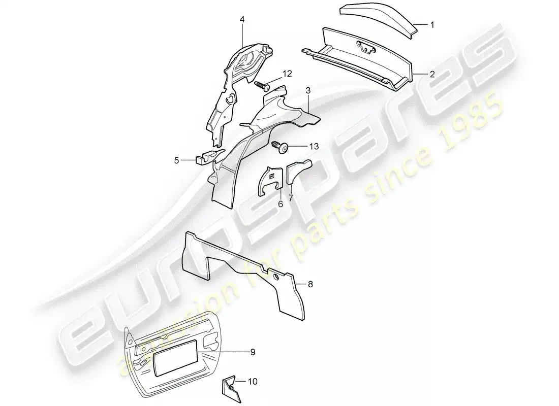 porsche 2001 (986 boxster) body shell - sound absorber parts diagram