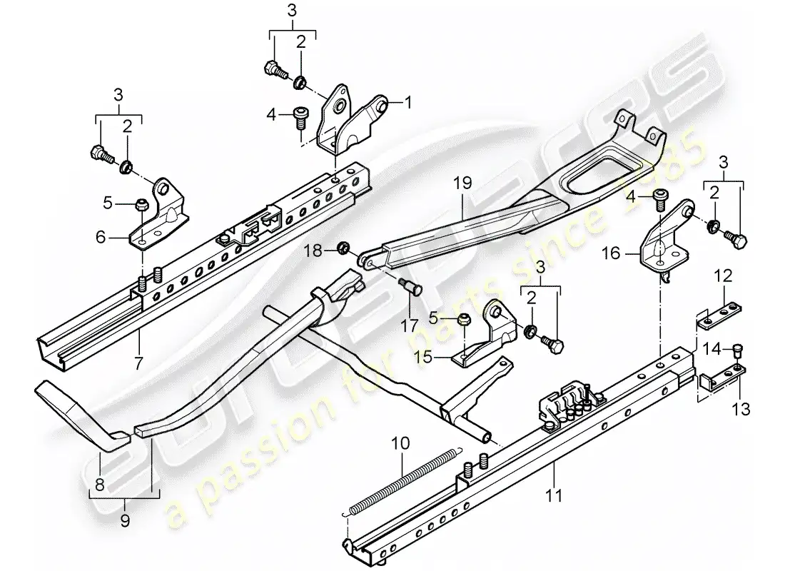 porsche 2001 (986 boxster) seat frame - sports seat parts diagram