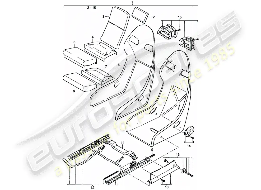 porsche 2001 (996 turbo / gt2) seat - leather parts diagram