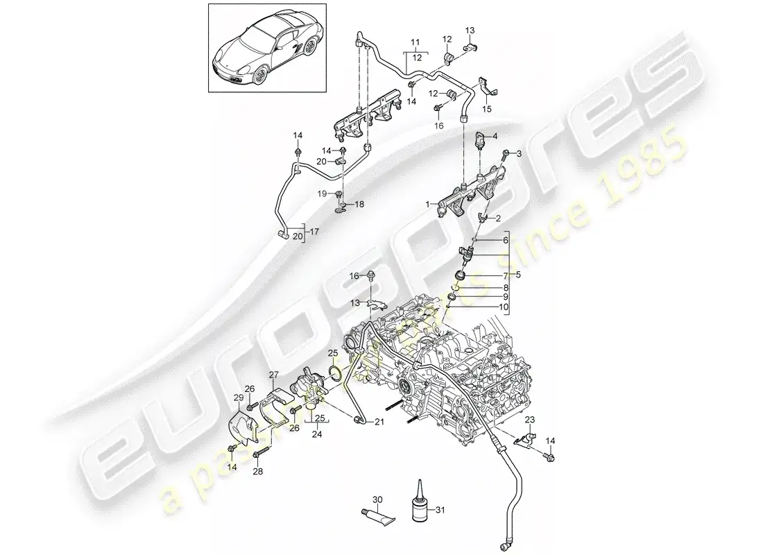 porsche 2009 (987 cayman) fuel collection pipe parts diagram