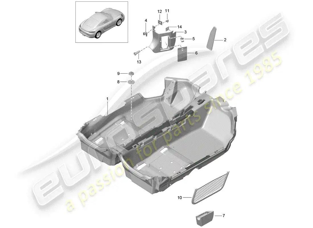 porsche 2020 (718 cayman) floor cover parts diagram