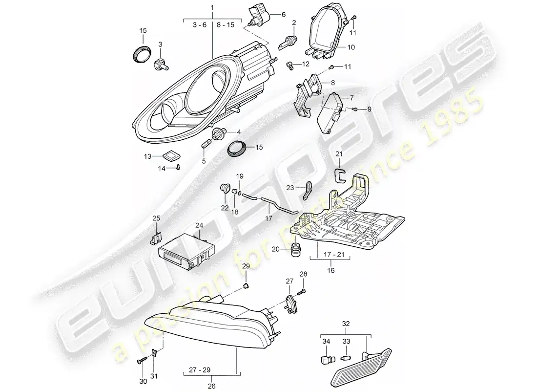 porsche 2011 (987 boxster) headlamp parts diagram