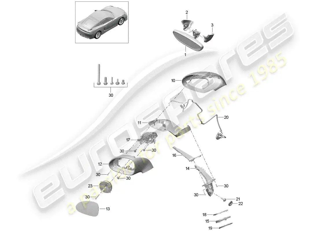 porsche 2016 (981 cayman gt4) rear view mirror inner part diagram