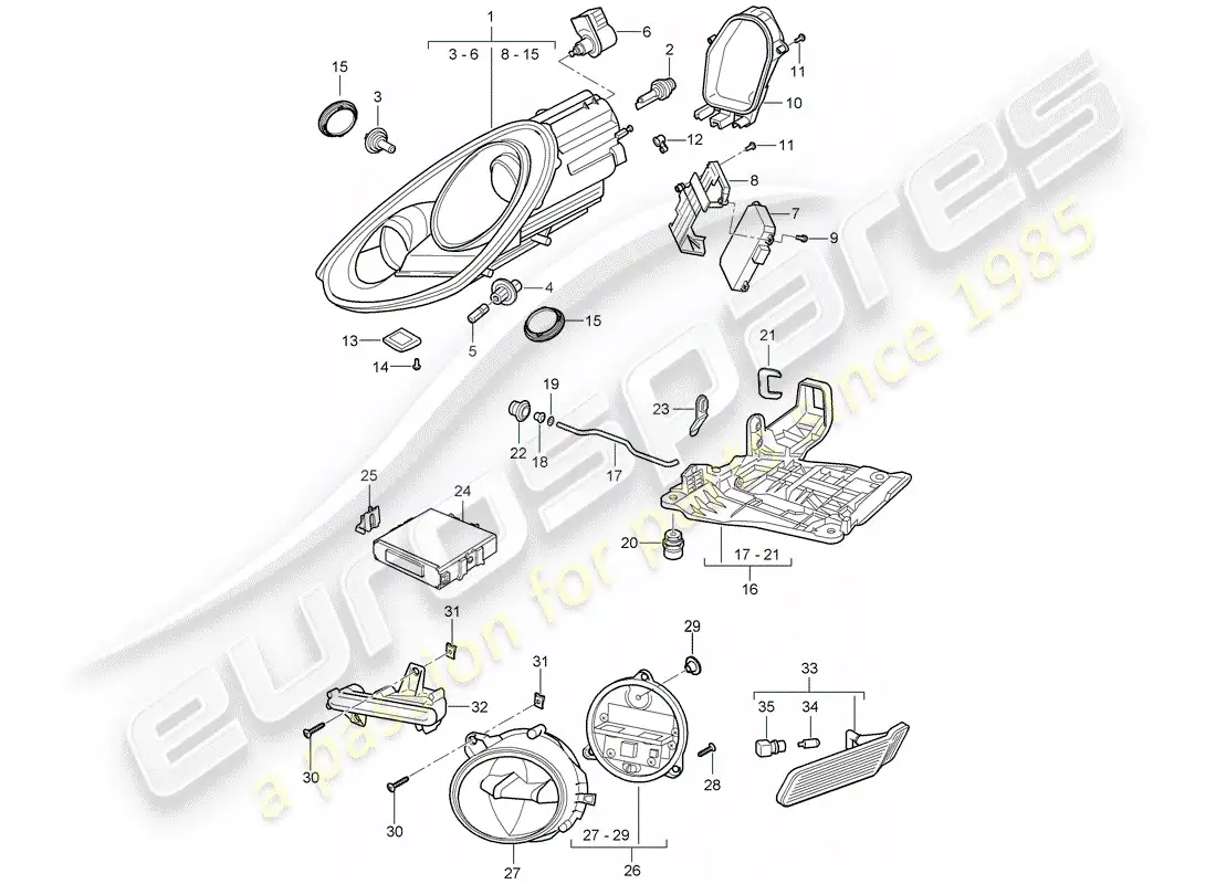 porsche 2011 (987 cayman) headlamp parts diagram