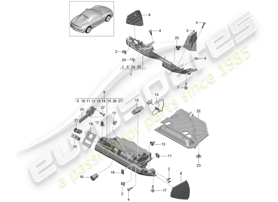 porsche 2016 (981 boxster spyder) glove box parts diagram