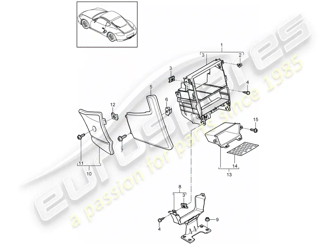 porsche 2012 (987 cayman) center console parts diagram