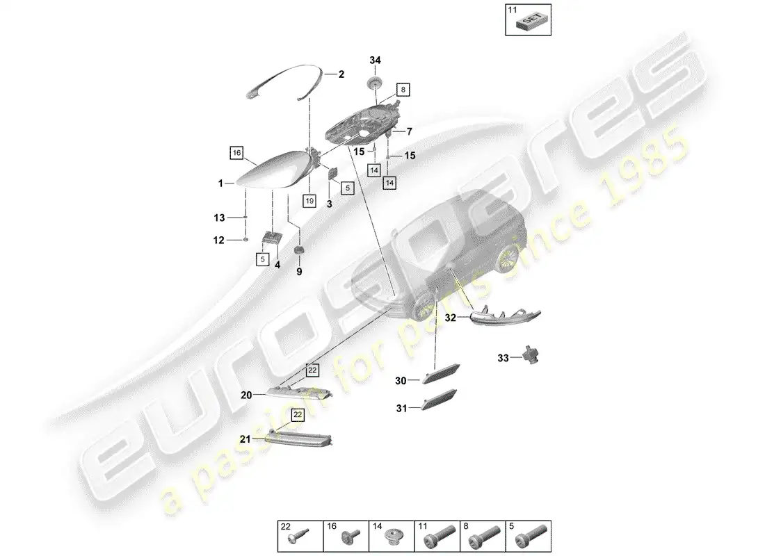 porsche 2019 (cayenne e3 9ya/9yb) led headlight parts diagram