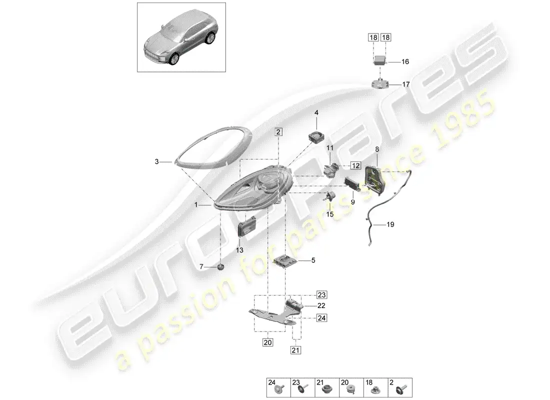 porsche 2019 (macan) led headlight parts diagram