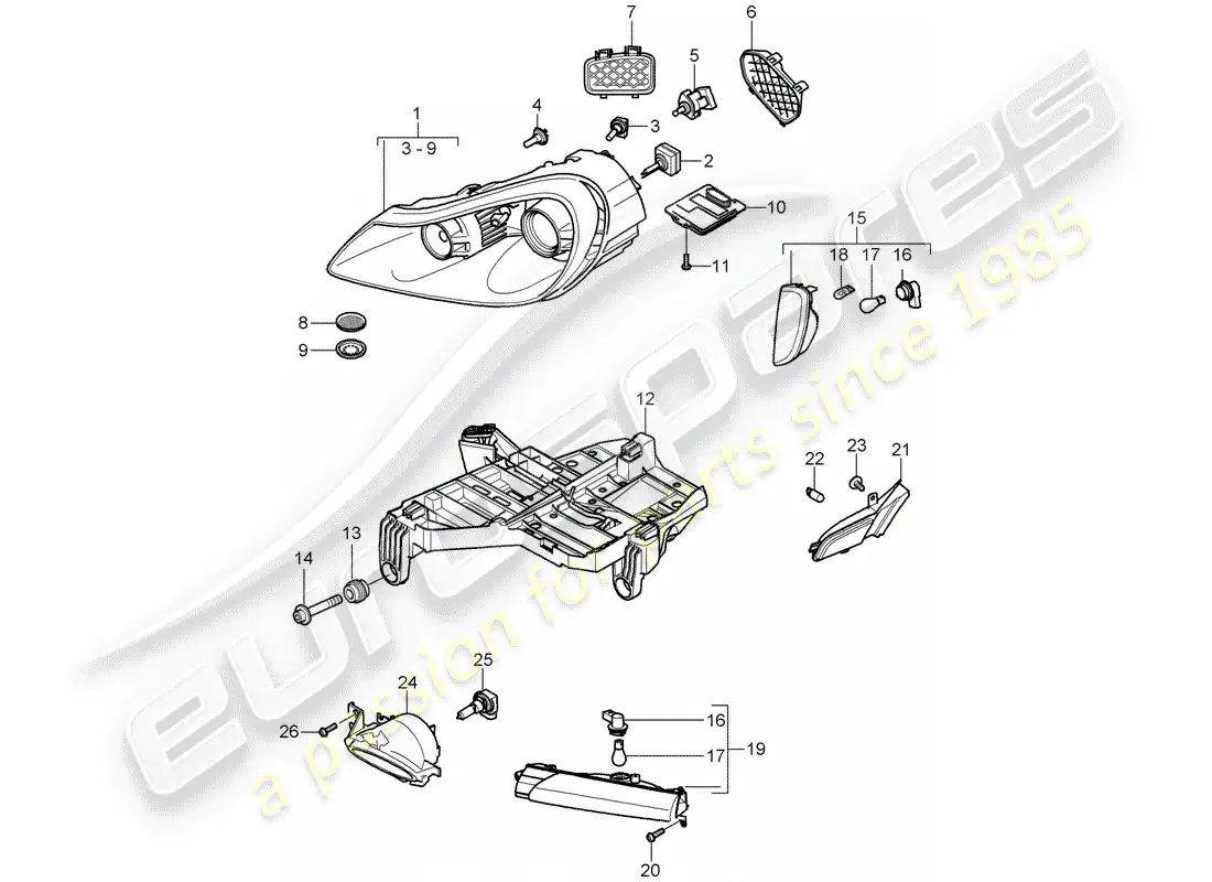 porsche 2008 (cayenne e1 9pa) headlamp parts diagram