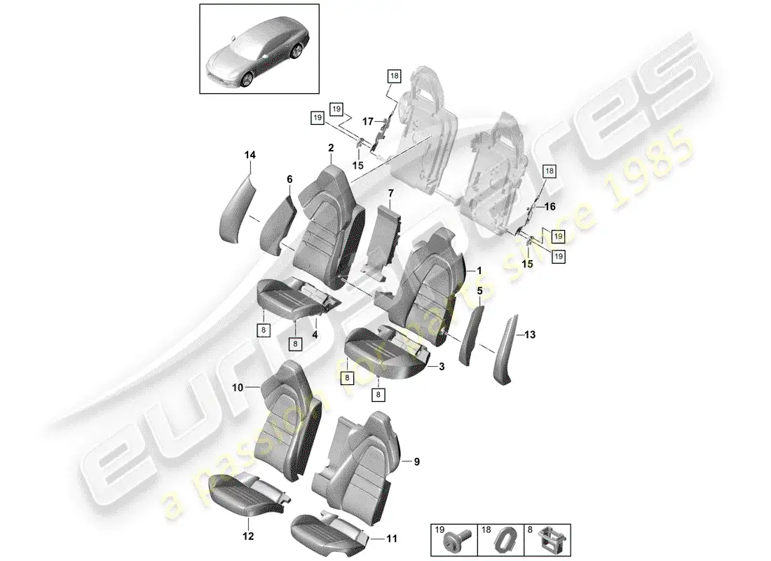 porsche 2020 (panamera 971-1) seat parts diagram
