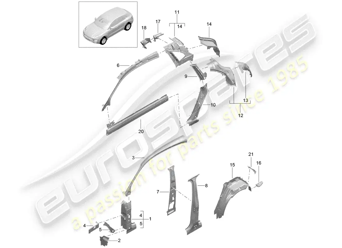 porsche 2017 (macan) side panel parts diagram