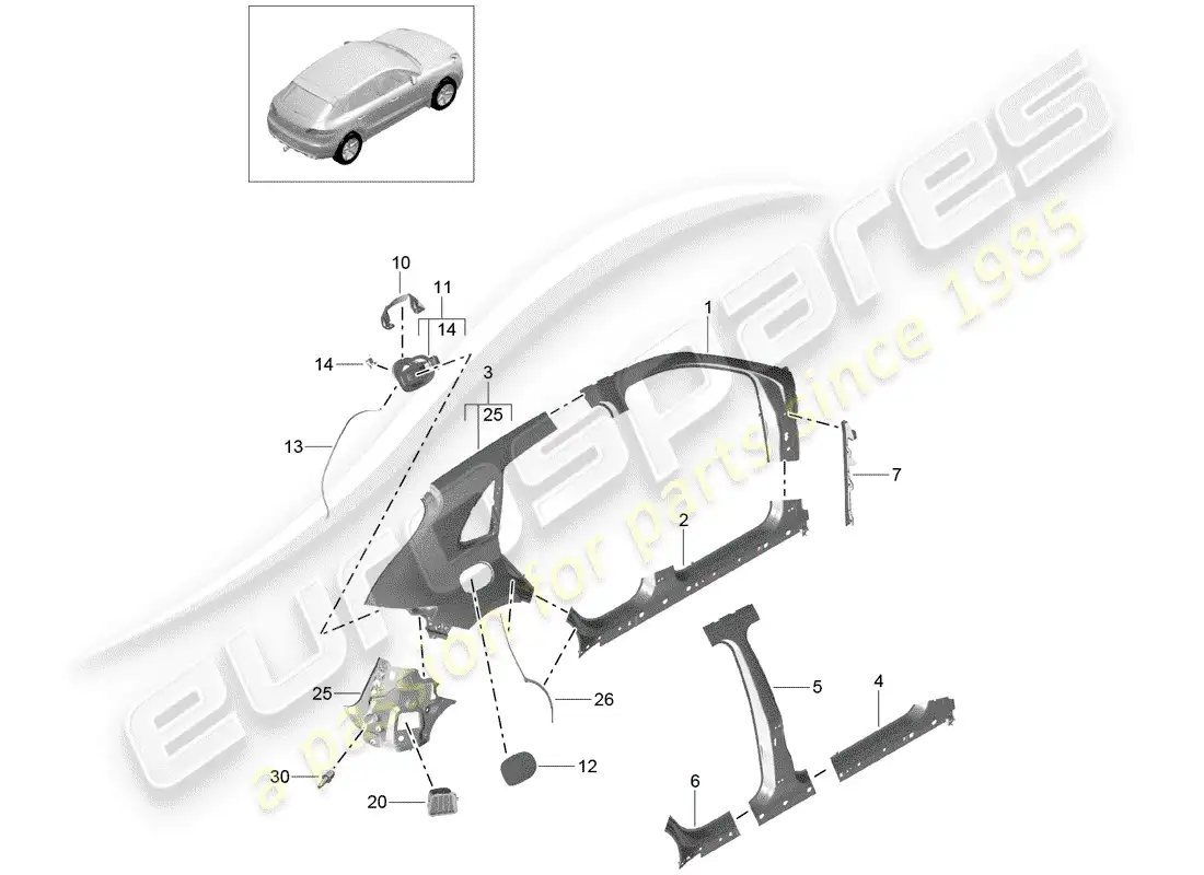 porsche 2017 (macan) side panel parts diagram